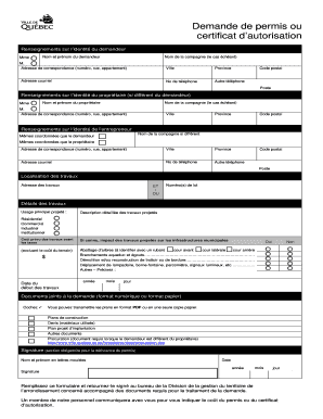 Demande de permis ou certificat d’autorisation