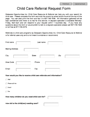Child Care Referral Request Form