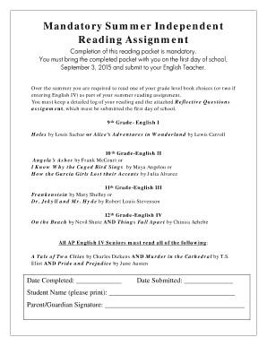 Summer Reading Assignment Form