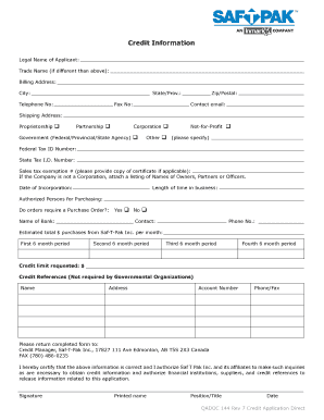 Saf-T-Pak Inc. Credit Application