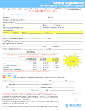 Training Registration for Shipping Division 6.2 Infectious Substances