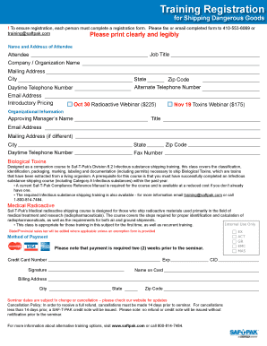 Training Registration for Shipping Dangerous Goods