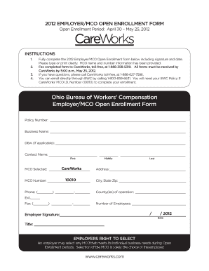 2012 Ohio Employer MCO Open Enrollment Form