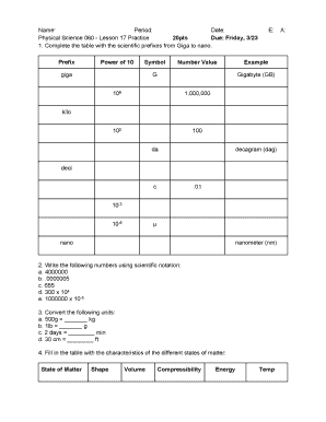 Physical Science Lesson 17 Practice Worksheet