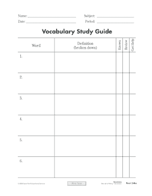 Vocabulary Study Guide Template