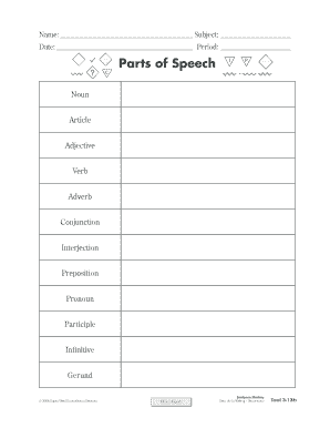 Parts of Speech Worksheet