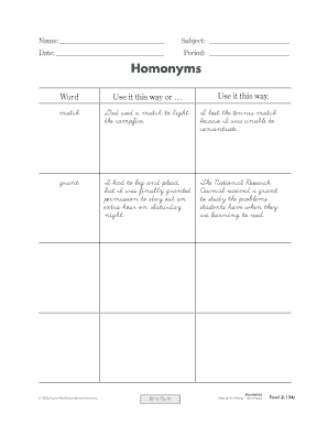 Homonyms and Vocabulary Worksheet