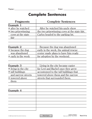 Sentence Mastery Worksheet