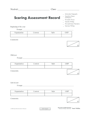 Student Writing Assessment Form