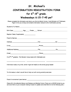 Confirmation registration form - St Michael039s Church - stmichaelsbloomington