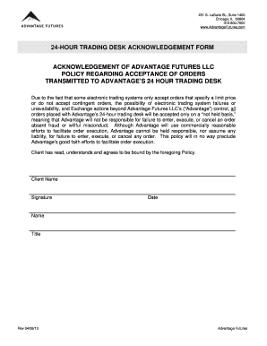 24-Hour Trading Desk Acknowledgement Form