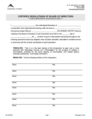 Corporate Board Resolution for Commodity Trading