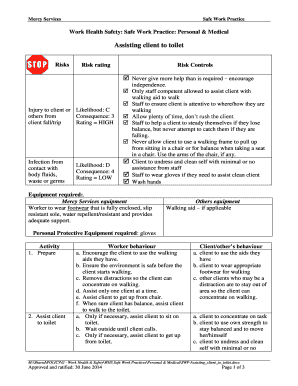 Mercy Services Safe Work Practice for Assisting Clients to Toilet