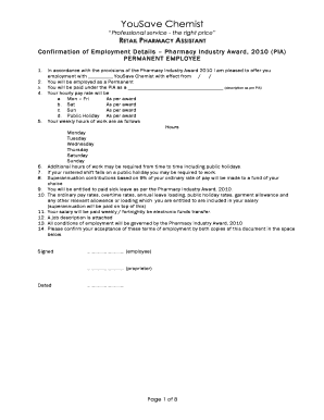 Retail Pharmacy Assistant Employment Confirmation