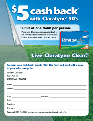 Claratyne Cash Back Form
