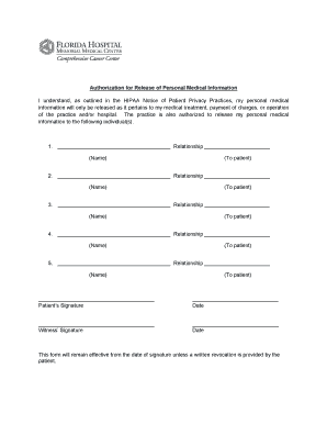 Authorization for Release of Personal Medical Information