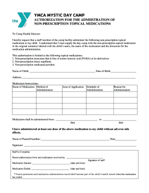 YMCA Day Camp Medication Authorization