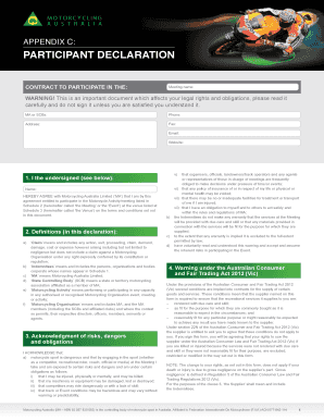 Motorcycle Event Participant Declaration