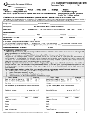 2015 Kindergarten Enrolment Form