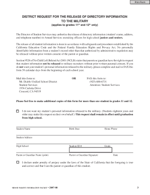 Military Recruiter Information Release Form