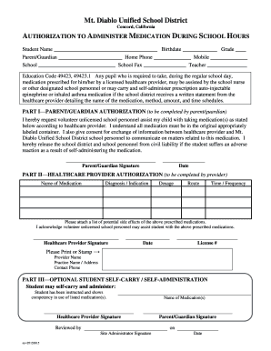 Authorization to Administer Medication During School Hours