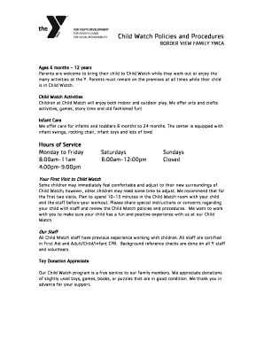 Child Watch Policies and Procedures