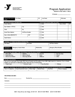 YMCA Program Application and Waiver
