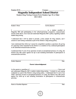Student Drug Testing Consent Form