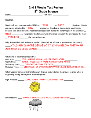 8th Grade Science Weather and Climate Test Review