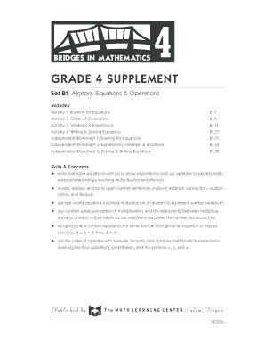 Grade 4 Algebra Equations Worksheet