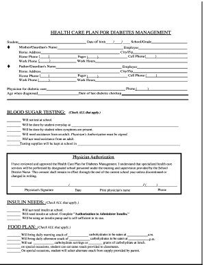Health Care Plan for Diabetes Management