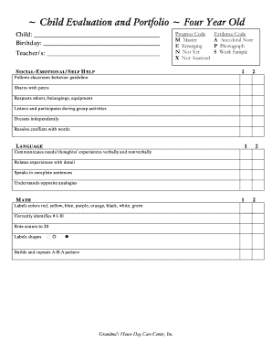 Child Evaluation and Portfolio Form