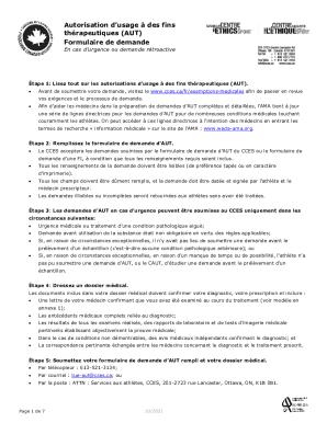Autorisation d’usage à des fins thérapeutiques (AUT) Formulaire de demande