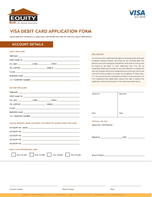 Equity Bank Visa Debit Card Application Form