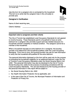 Caregiver's Verification Form