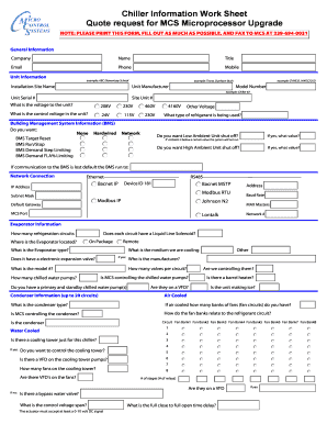 Chiller Information Work Sheet