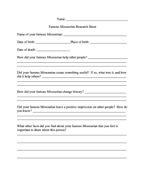 Famous Missourian Research Sheet