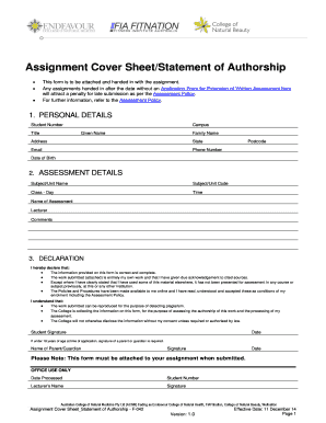 Assignment Cover Sheet/Statement of Authorship