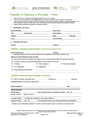 Transfer of Campus or Provider Form