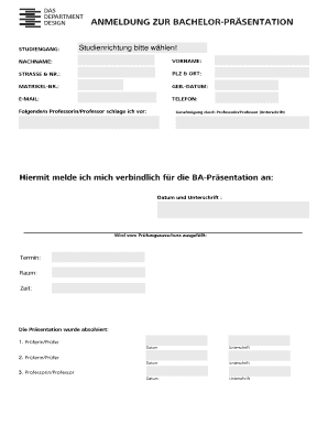 Anmeldung zur Bachelor-Präsentation