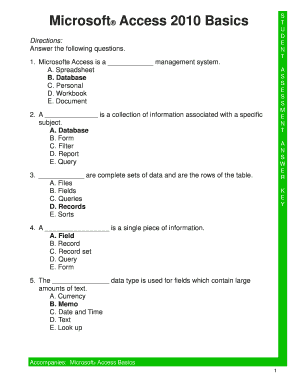Microsoft Access 2010 Basics Quiz