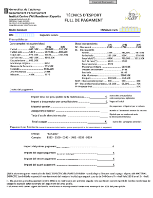 Catalonia Sports Training Payment Form