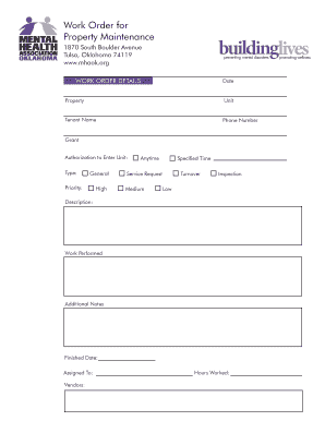 Work Order for Property Maintenance