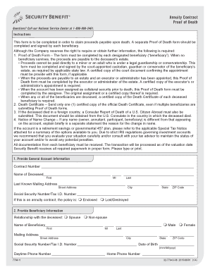 Proof of Death Form for Annuity Contract