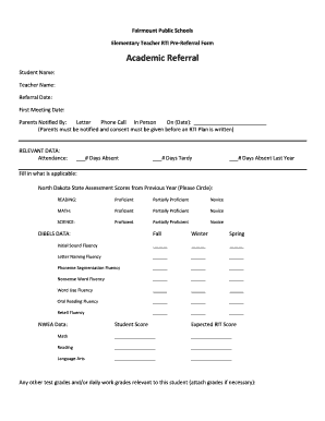 Elementary Teacher RTI Pre-Referral Form