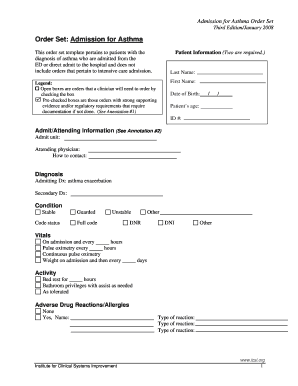 Admission for Asthma Order Set