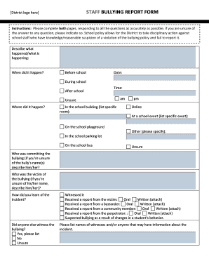 Staff Bullying Report Form