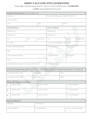 Henry's Account Application Form