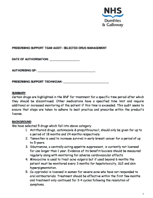 Prescribing Support Team Audit Form