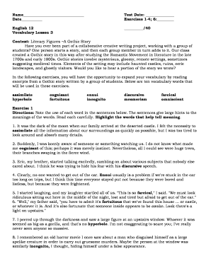 Gothic Story Vocabulary Worksheet